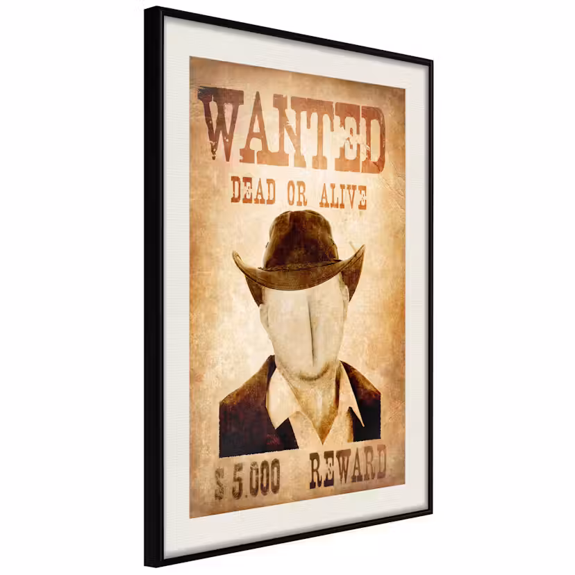Poster Artgeist Affisch Wanted Svart ram med passepartout, 40x60 cm