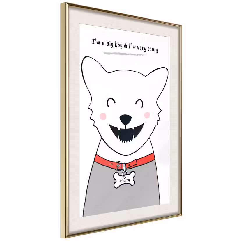 Poster Artgeist Affisch Doggy Harry Guld ram med passepartout, 30x45 cm