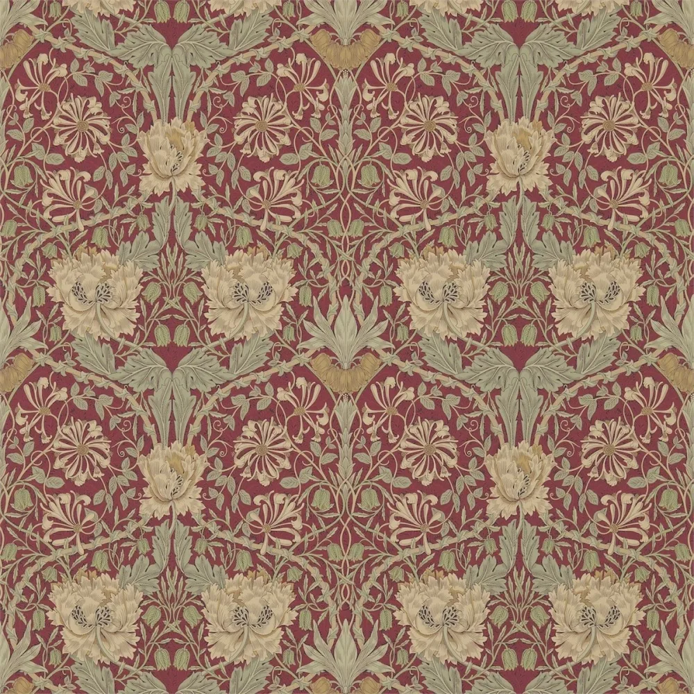 Morris and Friends Honeysuckle & Tulip Red/gold Dm3w214700 Röd Tapet | Stuvbutiken