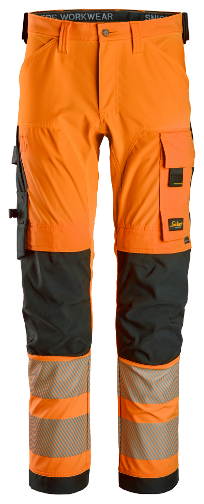 ARBETSBYXA SNICKERS WORKWEAR 4-STR HV KL2, ORANGE/SVART STL 44