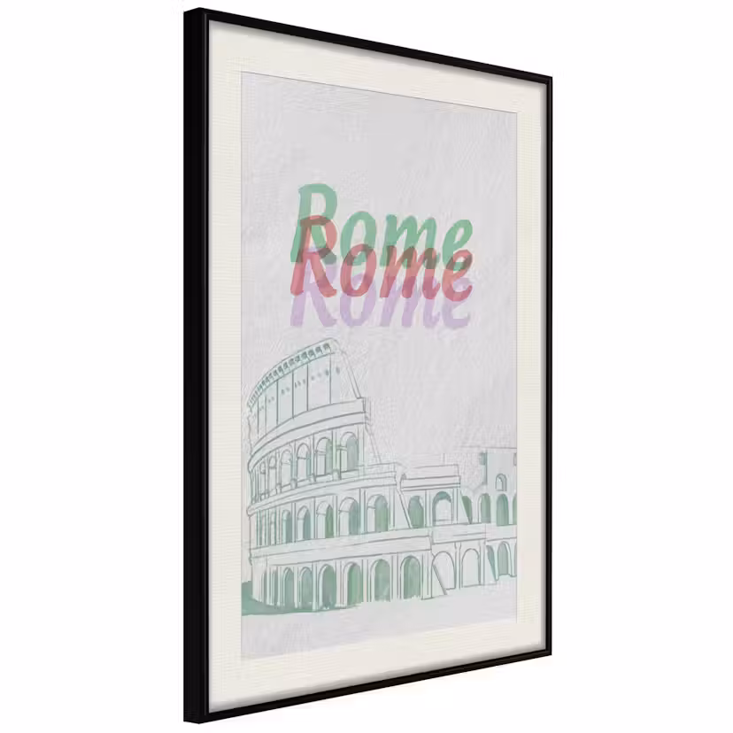 Poster Artgeist Affisch Rome in Watercolours Svart ram med passepartout, 30x45 cm