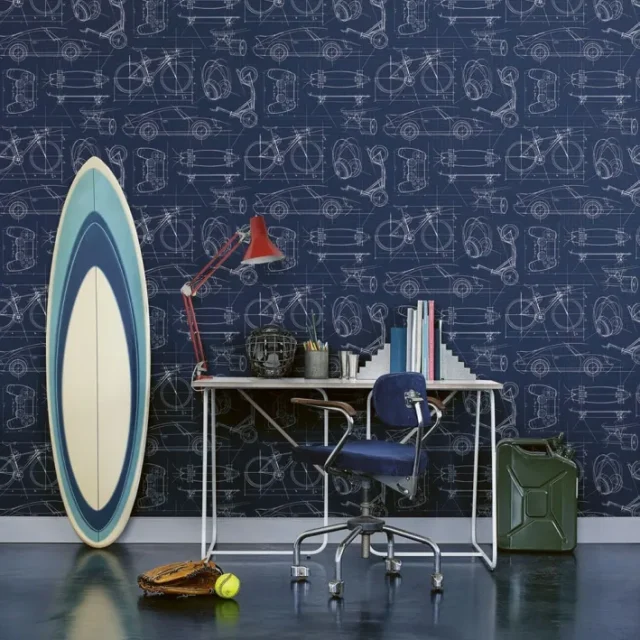 Fiona Walldesign No Limits 641026 Tapet Technic Blå/vit