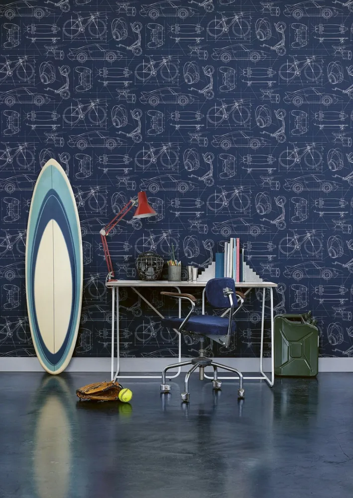 Fiona Walldesign No Limits 641026 Tapet Technic Blå/vit