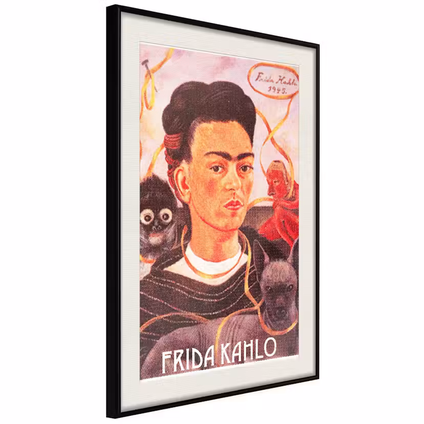 Poster Artgeist Affisch Frida Kahlo Svart ram med passepartout, 40x60 cm