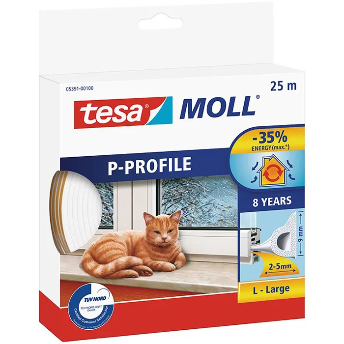 Tesa P-list 05391-00101-00 Tätningslist EPDM, 25 m, 9 mm x 5.5 mm Brun