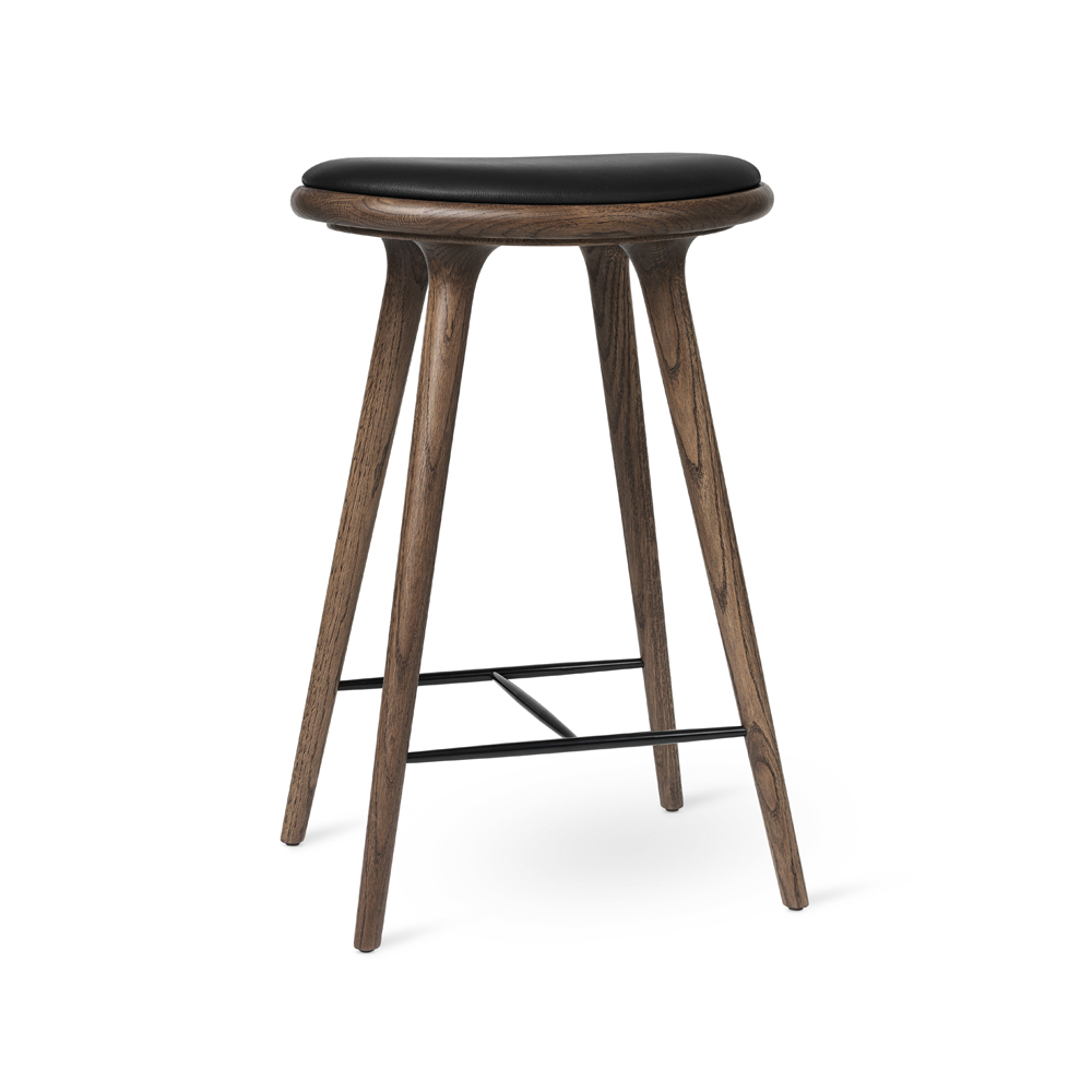 High stool barpall 74 cm, läder svart, mörkbetsat ekstativ