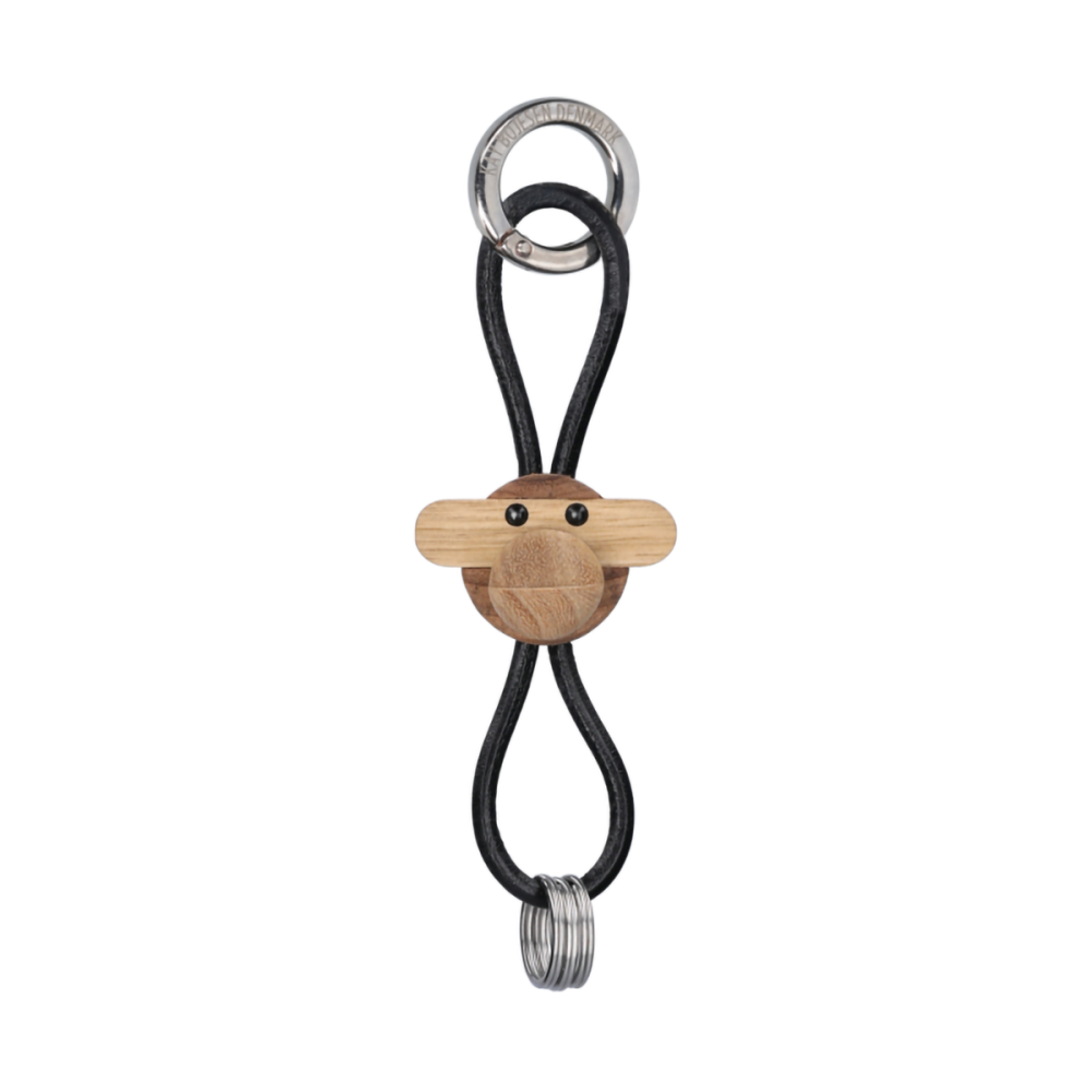 Kaj Bojesen apa nyckelring, Teak-limbaträ, svart läder
