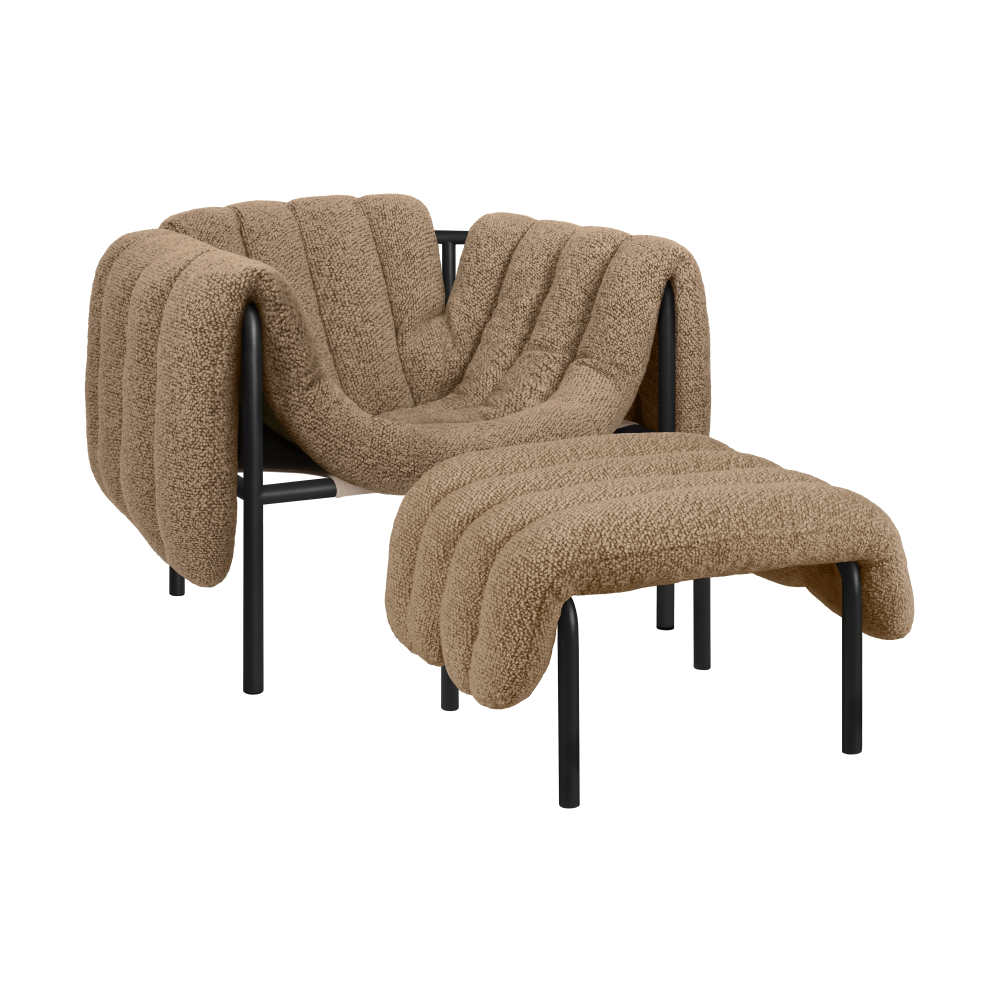 Puffy loungefåtölj + ottoman, Sawdust-black grey
